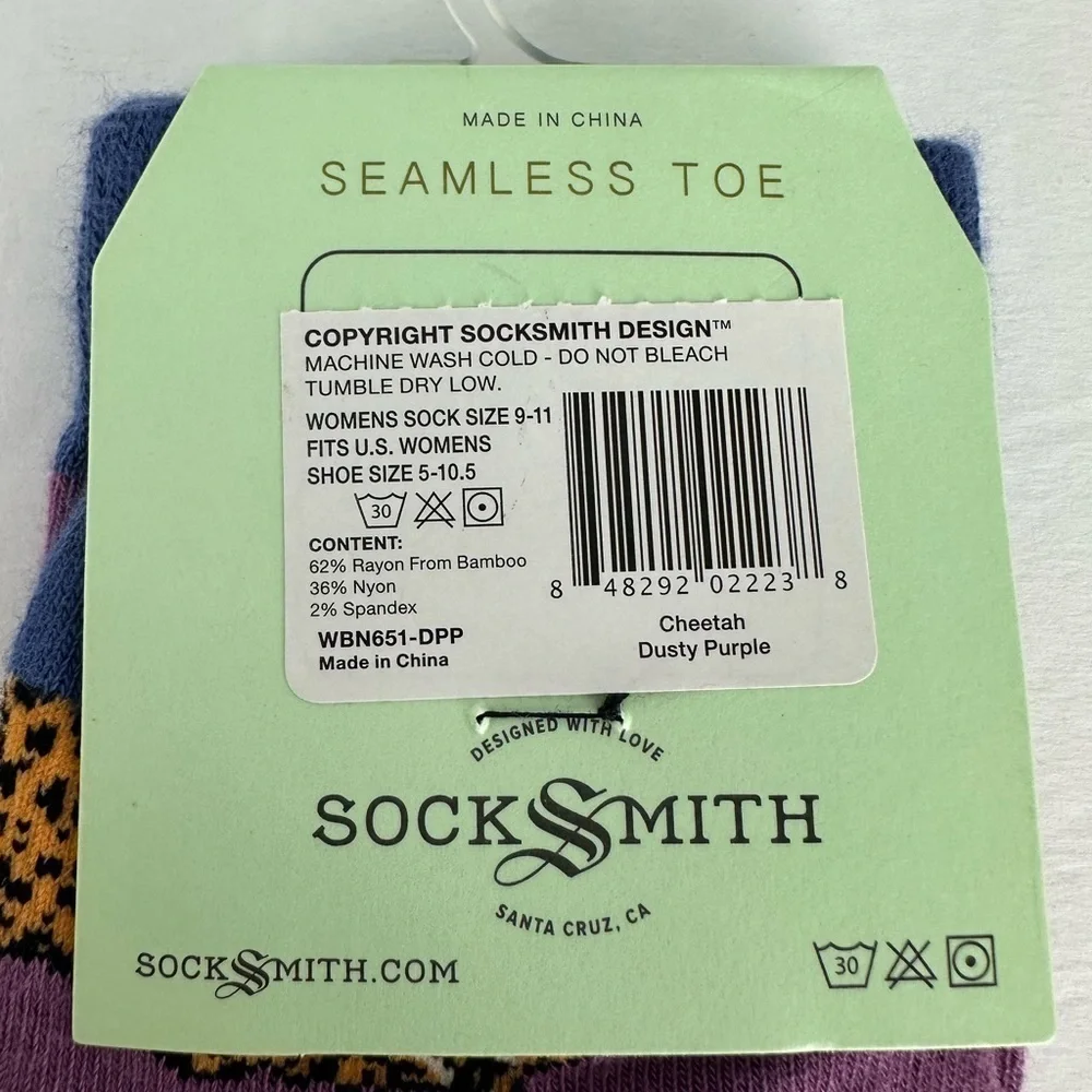 NWT Socksmith Cheetah, Purple - Women's Bamboo Socks
